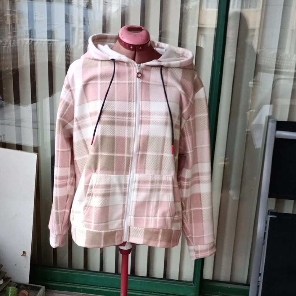 Ada Soft Pink and Cream Checkered Teddy Jacket